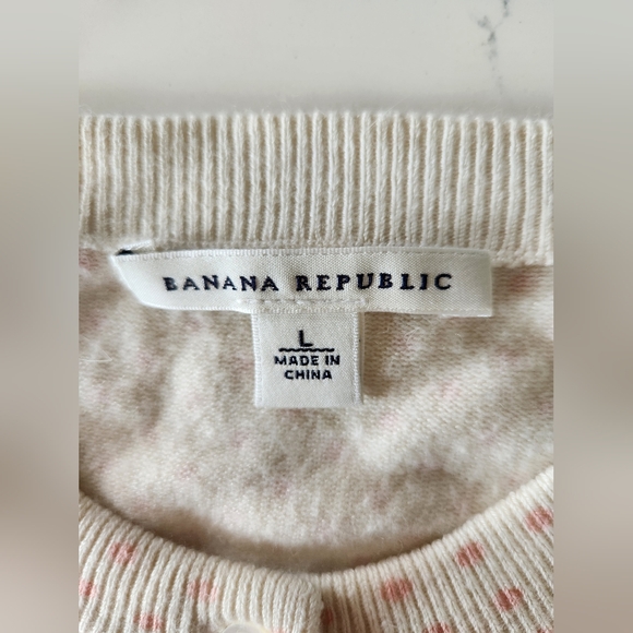 Banana Republic Silk Blend Cardigan L White Pink Polka Dots - Picture 6 of 8